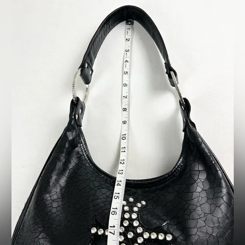 Raviani Black Leather Swarovski Crystal & Rivets Shoulder Bag